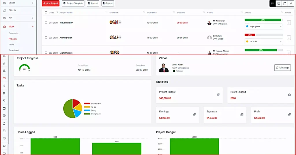 UniTaskerPro's Project Dashboard