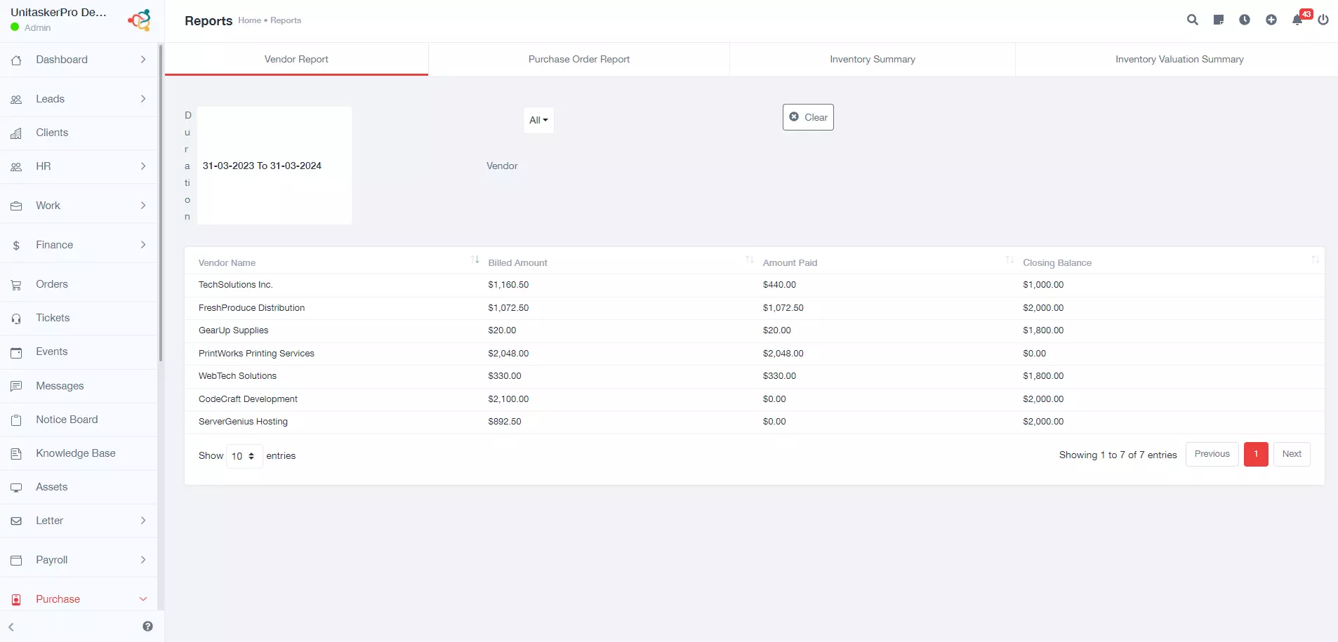 Purchase Reports | Analyze Procurement with UnitaskerPro