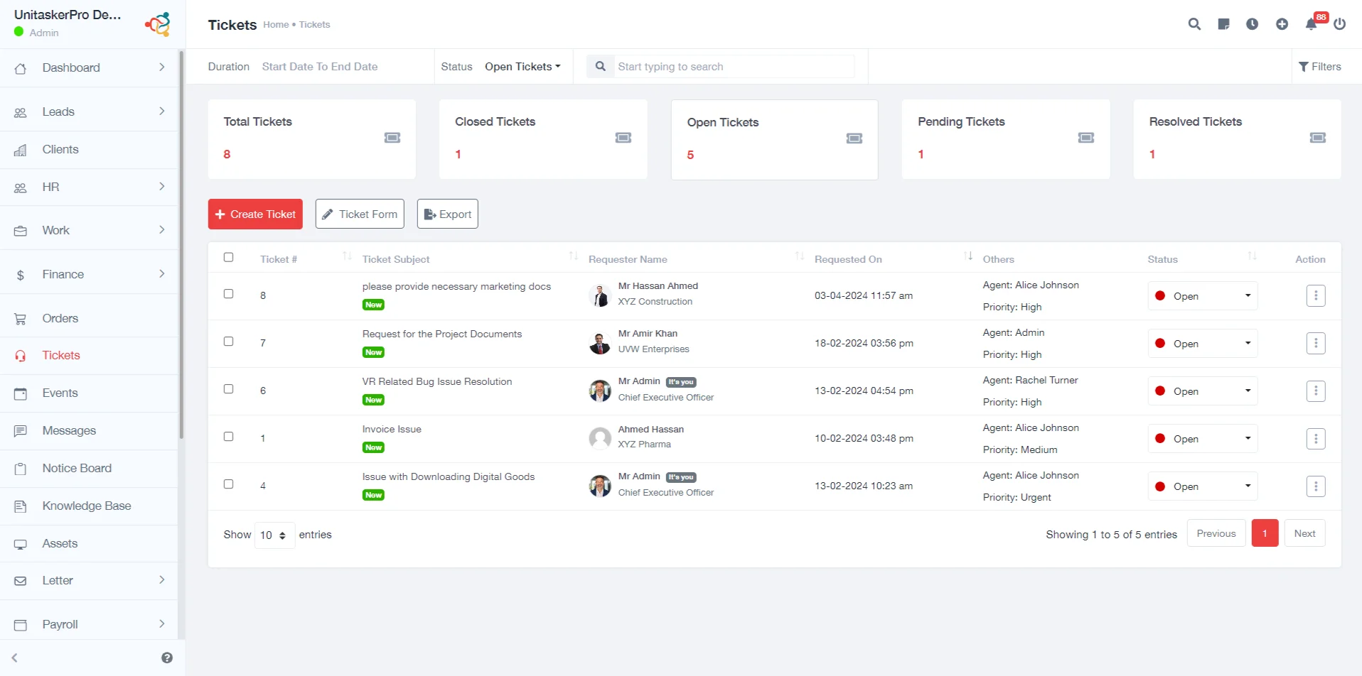 Ticket System Dashboard