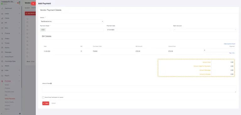 adding Vendor Payments